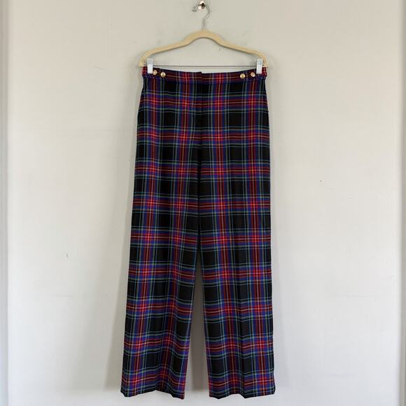 J. Crew Sydney Stewart Tartan Wool Blend Wide Leg Preppy Pants - Picture 4 of 7
